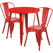 Flash Furniture CH-51090TH-2-18CAFE-RED-GG 30" Round Red Metal Indoor-Outdoor Table Set with 2 Cafe Chairs,