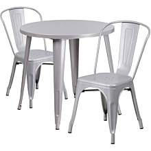 Flash Furniture CH-51090TH-2-18CAFE-SIL-GG 30" Round Silver Metal Indoor-Outdoor Table Set with 2 Cafe Chairs,