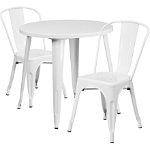 Flash Furniture CH-51090TH-2-18CAFE-WH-GG 30" Round White Metal Indoor-Outdoor Table Set with 2 Cafe Chairs,