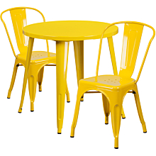 Flash Furniture CH-51090TH-2-18CAFE-YL-GG 30" Round Yellow Metal Indoor-Outdoor Table Set with 2 Cafe Chairs,