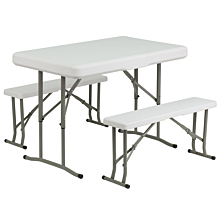 Flash Furniture DAD-YCZ-103-GG 3 Piece Portable Plastic Folding Bench and Table Set,
