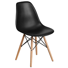 Flash Furniture FH-130-DPP-BK-GG Black Plastic Chair with Wooden Legs