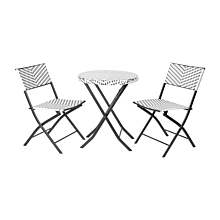 Flash Furniture FV-FWA085-BLK-WHT-GG Three Piece Commercial Grade Foldable French Bistro Set, Indoor/Outdoor PE Rattan Back, Seat and Table Top, Black/White with Black Steel Frames,