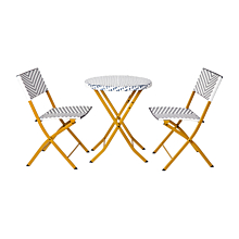 Flash Furniture FV-FWA085-NVY-WHT-GG Three Piece Commercial Grade Foldable French Bistro Set, Indoor/Outdoor PE Rattan Back, Seat and Table Top, Navy/White with Natural Steel Frames,