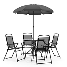 Flash Furniture GM-202012-BK-GG 6 Piece Black Patio Garden Set with Umbrella Table and Set of 4 Folding Chairs,