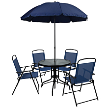 Flash Furniture GM-202012-NV-GG 6 Piece Navy Patio Garden Set with Umbrella Table and Set of 4 Folding Chairs,
