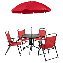 Flash Furniture GM-202012-RD-GG 6 Piece Red Patio Garden Set with Umbrella Table and Set of 4 Folding Chairs,