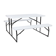 Flash Furniture RB-EBB-1470FD-WH-GG Insta-Fold White Wood Grain Folding Picnic Table and Benches - 4.5 Foot Folding Table,