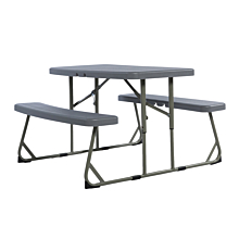 Flash Furniture RB-EBB-2432FD2-GY-GG Easy-Fold Gray Folding Plastic Kids Outdoor Picnic Table and Benches - Commercial Grade - Seating for 4 Kids,