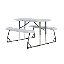 Flash Furniture RB-EBB-2432FD2-WH-GG Easy-Fold White Folding Plastic Kids Outdoor Picnic Table and Benches - Commercial Grade - Seating for 4 Kids,