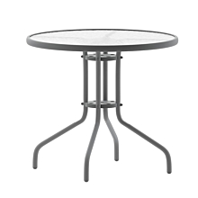  Silver Round Tempered Glass Metal Table,Flash Furniture TLH-070-2-SV-GG 32