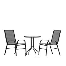 Flash Furniture TLH-0701303C-GG 3 Piece Outdoor Patio Dining Set - 23.75" Round Tempered Glass Patio Table, 2 Black Flex Comfort Stack Chairs,
