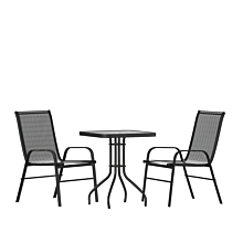 Flash Furniture TLH-073A1303C-GG 3 Piece Outdoor Patio Dining Set - 23.5" Square Tempered Glass Patio Table, 2 Black Flex Comfort Stack Chairs,