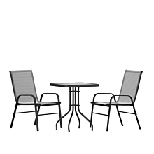 Flash Furniture TLH-073A1303C-GY-GG 3 Piece Outdoor Patio Dining Set - 23.5" Square Tempered Glass Patio Table, 2 Gray Flex Comfort Stack Chairs,