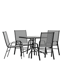 Flash Furniture TLH-073A2303C-GY-GG 5 Piece Outdoor Patio Dining Set - 31.5" Square Tempered Glass Patio Table, 4 Gray Flex Comfort Stack Chairs,