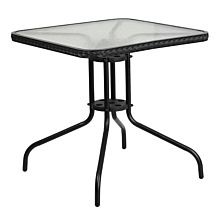  Square Tempered Glass Metal Table with Black Rattan Edging,Flash Furniture TLH-073R-BK-GG 28