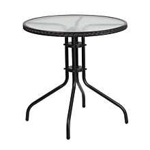  Round Tempered Glass Metal Table with Black Rattan Edging,Flash Furniture TLH-087-BK-GG 28
