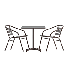 Flash Furniture TLH-ALUM-24SQ-017BZ2-GG 23.5" Bronze Square Aluminum Indoor-Outdoor Table Set with 2 Bronze Slat Back Chairs,