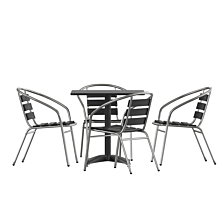 Flash Furniture TLH-ALUM-28SQ-017BK4-GG 27.5" Black Square Aluminum Indoor-Outdoor Table Set with 4 Black Slat Back Chairs,