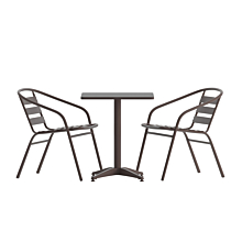 Flash Furniture TLH-ALUM-28SQ-017BZ2-GG 27.5" Bronze Square Aluminum Indoor-Outdoor Table Set with 2 Bronze Slat Back Chairs,