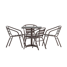 Flash Furniture TLH-ALUM-28SQ-017BZ4-GG 27.5" Bronze Square Aluminum Indoor-Outdoor Table Set with 4 Bronze Slat Back Chairs,