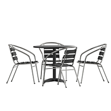 Flash Furniture TLH-ALUM-32RD-017BK4-GG 31.5" Black Round Aluminum Indoor-Outdoor Table Set with 4 Black Slat Back Chairs,