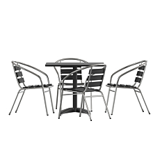 Flash Furniture TLH-ALUM-32SQ-017BK4-GG 31.5" Black Square Aluminum Indoor-Outdoor Table Set with 4 Black Slat Back Chairs,
