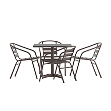 Flash Furniture TLH-ALUM-32SQ-017BZ4-GG 31.5" Bronze Square Aluminum Indoor-Outdoor Table Set with 4 Bronze Slat Back Chairs,