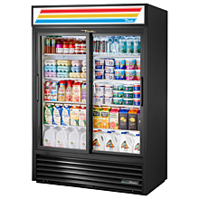 True GDM-47-HC-LD 54" Two Section Glass Sliding Door Refrigerated Merchandiser - 47 Cu. Ft.