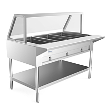 Prepline 48" Three Well Gas Hot Food Steam Table with Sneeze Guard and Undershelf