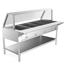 Prepline 60" Four Well Gas Hot Food Steam Table with Sneeze Guard and Undershelf