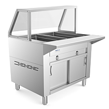 Prepline 32" Two Pan Sealed Well Gas Hot Food Steam Table with Sneeze Guard and Sliding Doors