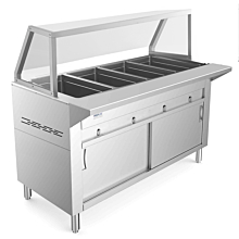Prepline 60" Four Pan Sealed Well Gas Hot Food Steam Table with Sneeze Guard and Sliding Doors