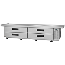 Hoshizaki CR110A 110" Steelheart Series Two-Section Low-Profile Refrigerated Chef Base Prep Table with 4 Stainless Drawers