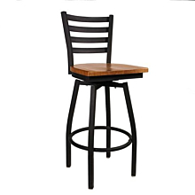 JMC Furniture Boggs Indoor Ladder Back Wood Seat Swivel Barstool w/ Black Powder Coat Finish Metal Frame & Round Footring