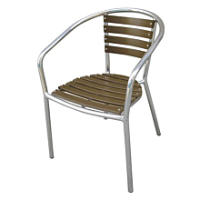 JMC Furniture Pinzon Outdoor Stacking Tan Synthetic Teak Back & Seat Armchair w/ Aluminum Frame