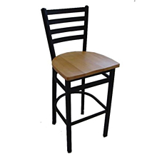 JMC Furniture White Horse Indoor Ladder Back Wood Seat Barstool w/ Black Powder Coat Finish Metal Frame