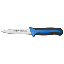 Winco KSTK-31 Sof-Tek 3-1/2" Serrated Paring Knife with Blue / Black Soft Grip Handle, 2-Pack