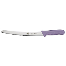 Winco KWP-91P Stal 9.5" Allergen Free Steel Curved Bread Knife With Purple Handle
