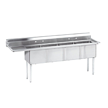 L&J LJ2424-4L 123" 4 Compartment Sink with 24" x 24" Bowls & Left Drainboard
