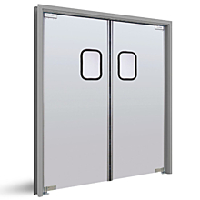 Eliason LWP-3 36" x 84" Double Aluminum Swinging Traffic Doors with 9" x 14" Windows