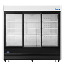 Atosa MCF8729GR 87" Three Section 3 Sliding Glass Door Black Steel Exterior Merchandiser Cooler - 64.4 Cu. Ft.