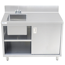 Prepline 30"D x 48"L Stainless Steel Enclosed Base Table with Sink and Sliding Doors