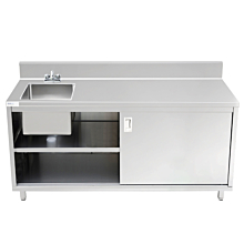 Prepline 30"D x 72"L Stainless Steel Enclosed Base Table with Sink and Sliding Doors