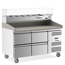 Coldline PDR-60-4D-SG 60" Refrigerated Pizza Prep with Marble Top, Four Drawers and Refrigerated Glass Topping Rail