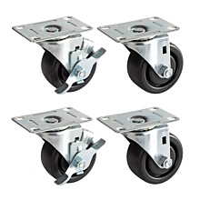 Prepline PFC-3-SB 3" Flat Plate Casters, 2 with Side Brake (Set of 4)