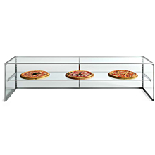 Custom Glass PSG120 120" Pizza Style Glass Sneeze Guard Framed Display Case Square End with 16" Shelf for Pizza Counters, Salad bars, or Steam Tables