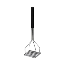 Winco PTMP-18S Chrome Plated 17 3/4" Square Faced Potato Masher with Soft Grip Handle
