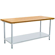 Prepline PWTG-3072-M 30"D x "L Maple Flat Top Worktable with Undershelf