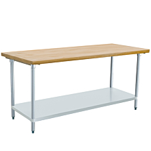 Prepline PWTG-3072-R 30"D x 72"L Rubber Wood Top Worktable with Undershelf